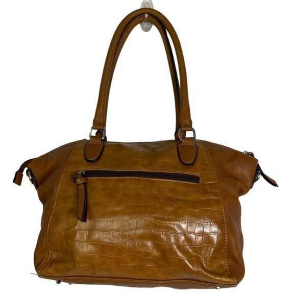 Brown Tan Faux Leather Shoulder Bag Purse Laptop Tablet Pouch Pockets Vinyl Zip - Picture 6 of 15